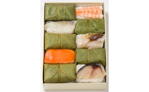 （冷蔵） 柿の葉寿司 ５種１０個入（さば、さけ、あじ、たい、えび 各２個入） ／ 中谷本舗 お取り寄せグルメ 郷土料理 押し寿司 奈良県 田原本町