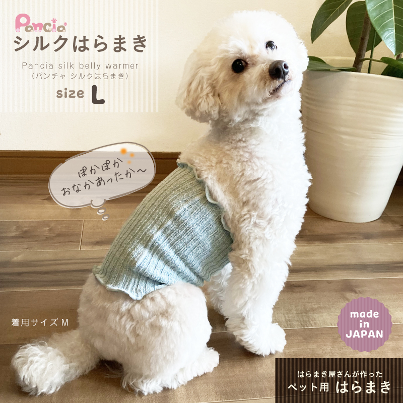 日本製 pancia シルク 腹巻 Lサイズ 【ベージュ＋ベージュ×ネイビー】 犬用 ／ まちづくり観光振興機構 ドッグウェア ペット服 ペット腹巻 冷え防止 ドッグシャツ 奈良県 田原本町