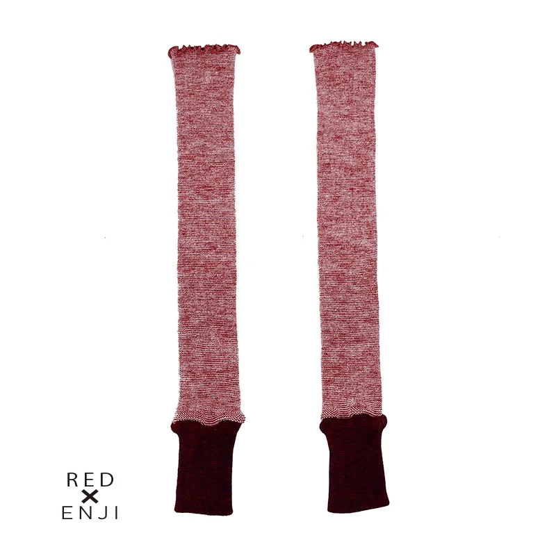 アームウォーマー ニュアンスカラー切り返しパターン レッド＆エンジ ／ まちづくり観光振興機構 アームカバー レディース メンズ 冷え防止 国産 奈良県 田原本町