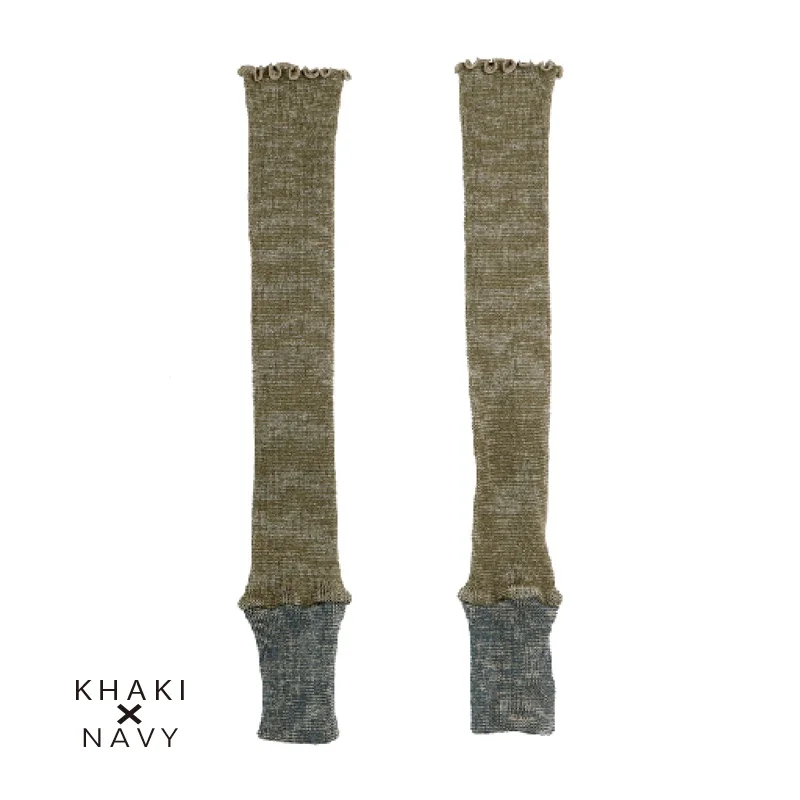 アームウォーマー ニュアンスカラー切り返しパターン カーキ＆ネイビー ／ まちづくり観光振興機構 アームカバー レディース メンズ 冷え防止 国産 奈良県 田原本町