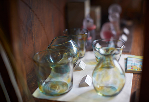 宙吹き硝子器・あすか三彩・片口