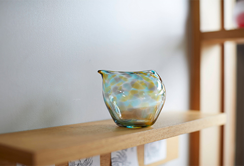 宙吹き硝子器・あすか三彩・片口
