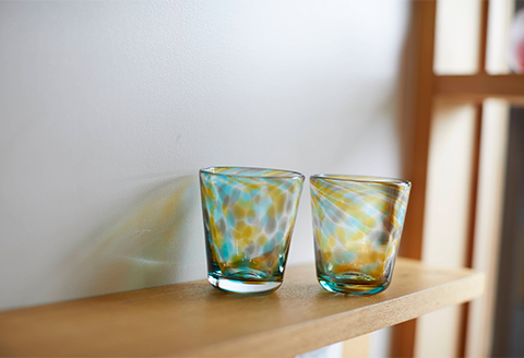 宙吹き硝子器・あすか三彩・ミニグラス２個セット