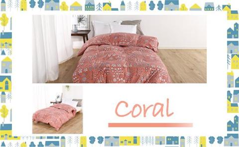 羽毛布団シングル（北欧調）掛け布団日本製ダウン90％1.0kg立体キルトコーラル