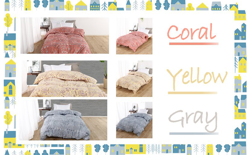 羽毛布団シングル(北欧柄)掛け布団日本製ダウン90%1.2kg立体キルト イエロー