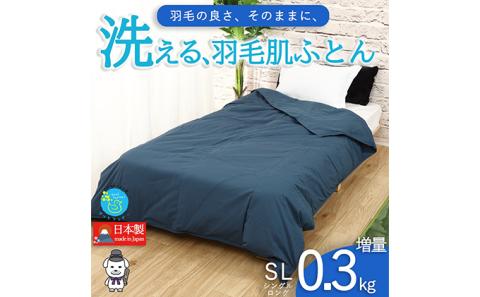 【春夏用】洗える羽毛肌掛け布団シングルダウン90％0.3㎏ダウンケット洗濯できる無地ネイビー日本製