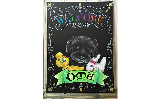 オーダーペット肖像画　２０×２０ｃｍ／チョークアート手描き　犬猫うさぎ鳥など