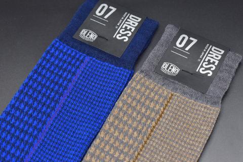 OLENO DRESS SOCKS 「NOBLE ソックス」 2足セット 26～28cm  オリジナルバック付（千鳥格子/ブラウン 千鳥格子/ブルー）