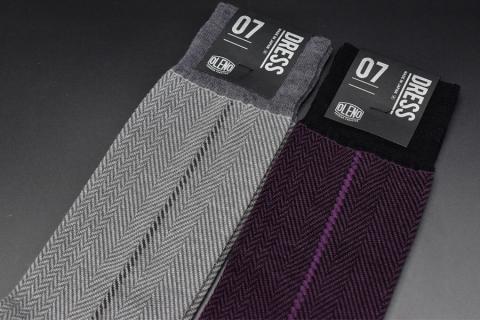 OLENO DRESS SOCKS 「NOBLE ソックス」 2足セット 26～28cm  オリジナルバック付（ヘリンボーン/パープル ヘリンボーン/グレー）