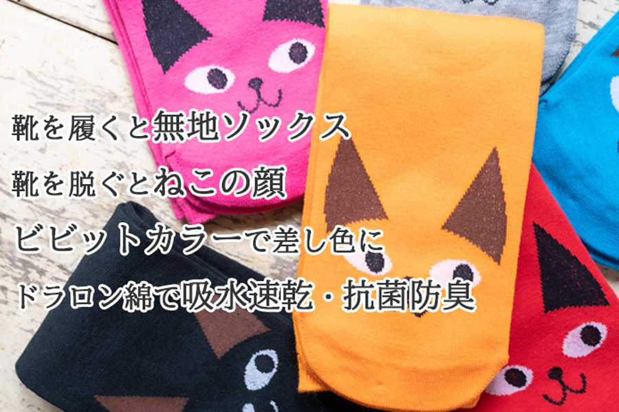 つま先にねこのカラフルソックス 23～25cm 6足セット