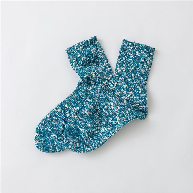 041SLUBMIXリブクルー2Pセット（Sサイズ）-ブラック/ターコイズミックス///靴下 くつした ソックス くつ下 足元 レディース 婦人 メンズ 紳士 おしゃれ シンプル カジュアル 肌触り ふっくら 日本製 奈良県 広陵町