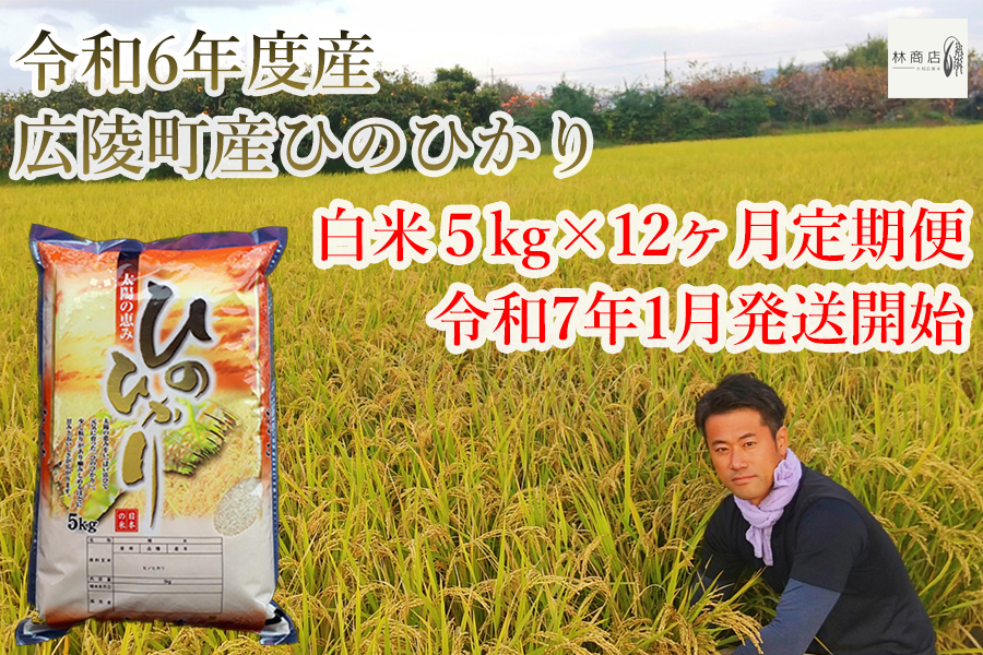 [定期便先行予約][令和7年1月〜12ヶ月定期便] 大和米 奈良県広陵町産ヒノヒカリ 白米5kg×12///定期便 ひのひかり