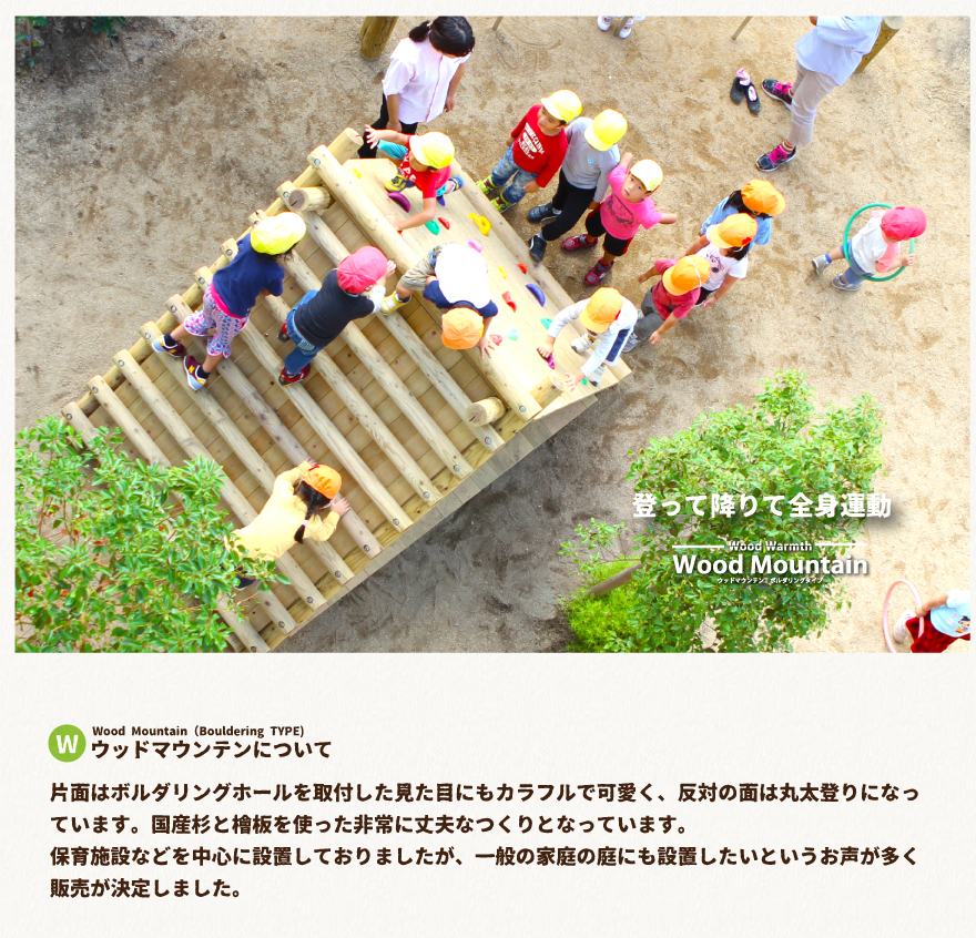 木製 ウッドマウンテン（ボルダリングタイプ）無塗装 防腐加工済 国産材 環境配慮 外遊び 屋外 アスレチック 遊具 公園