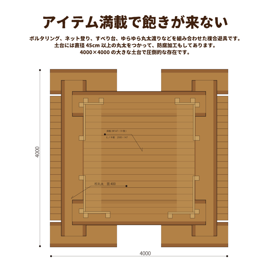 わくわくランド 木のぬくもりあふれる超大型複合遊具 防腐加工済 国産材 環境配慮 外遊び 屋外 アスレチック 大型 遊具 公園