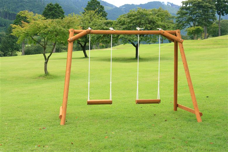 木製 ブランコ 2人用 防腐処理済 国産材 環境配慮 外遊び 屋外 アスレチック 遊具 公園 【色：カーキ】
