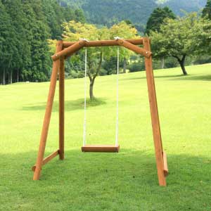 木製 ブランコ 1人用 防腐処理済 国産材 環境配慮 外遊び 屋外 アスレチック 遊具 公園 【色：カーキ】