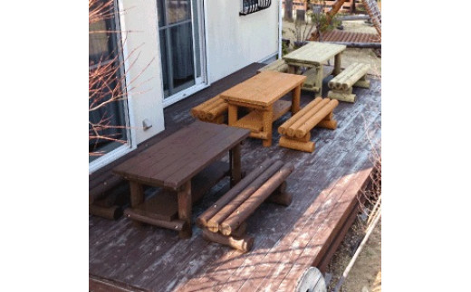 木製 ガーデン テーブル セット（ カーキ ） | ガーデンテーブル 公園 自然工房 奈良県 上北山村 国産木材 新築 お祝い プレゼント カーキ