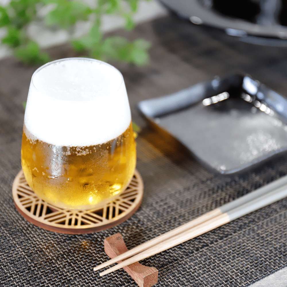 M239　紀州材ひのきの和柄コースター　胡麻格子　くりぬきあり