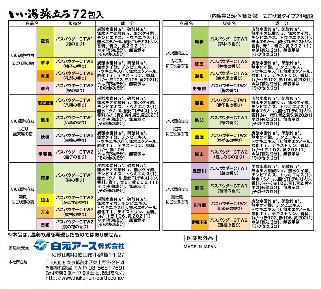 いい湯旅立ち にごり湯の宿シリーズ 24種 6箱セット(72回分)
