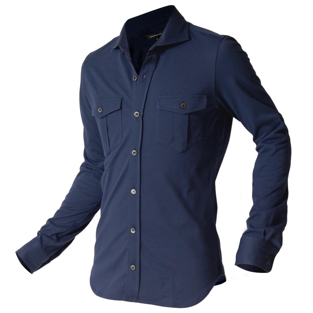 DJS-001 decollouomo メンズパイロットシャツ長袖（生地／コンコルド）ネイビー／Sサイズ