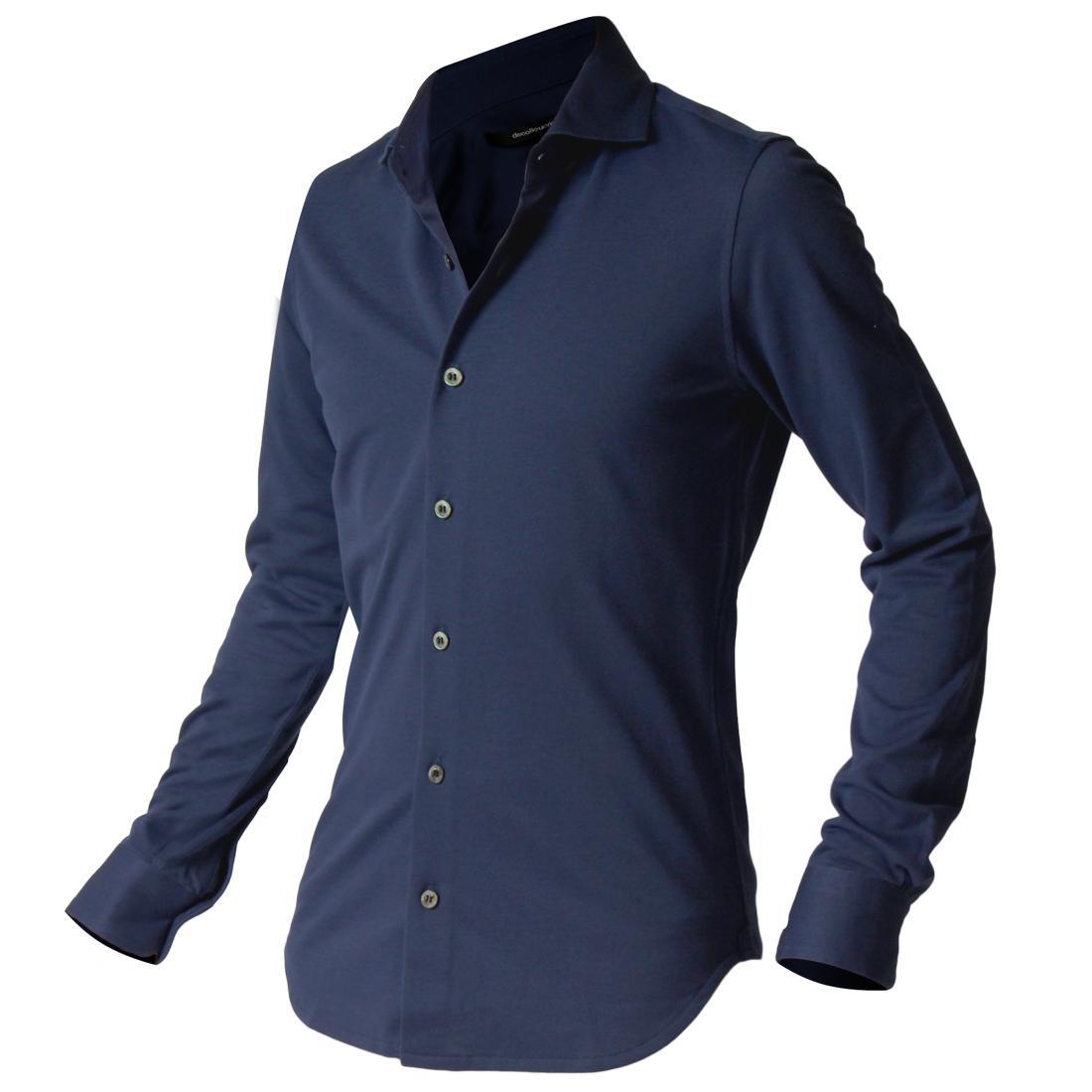 DJS-002 decollouomo メンズドレスシャツ長袖（生地／コンコルド）ネイビー／Lサイズ