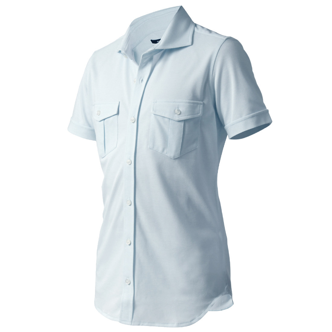 DJS-003 decollouomo メンズパイロットシャツ半袖（生地／コンコルド）サックスブルー／Lサイズ