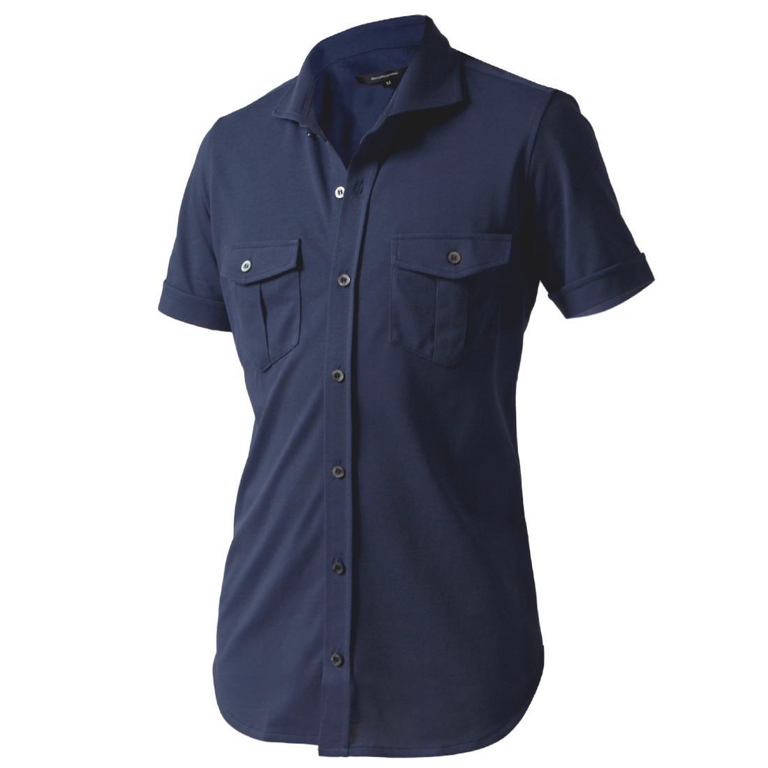 DJS-003 decollouomo メンズパイロットシャツ半袖（生地／コンコルド）ネイビー／Lサイズ