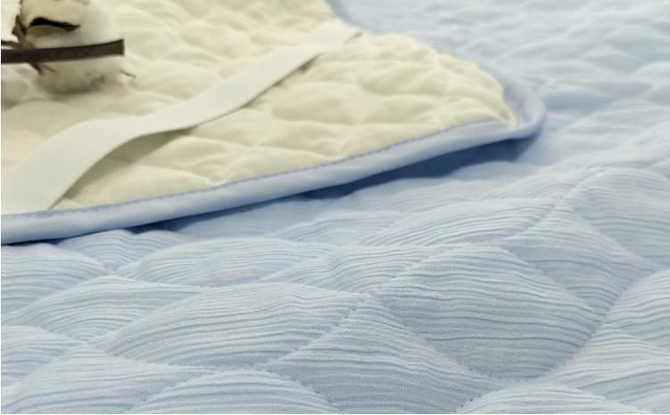 『涼』綿100%ちぢみ織り敷パッド　シングルサイズ（100×205cm）ブルー　TKS-1S-BL