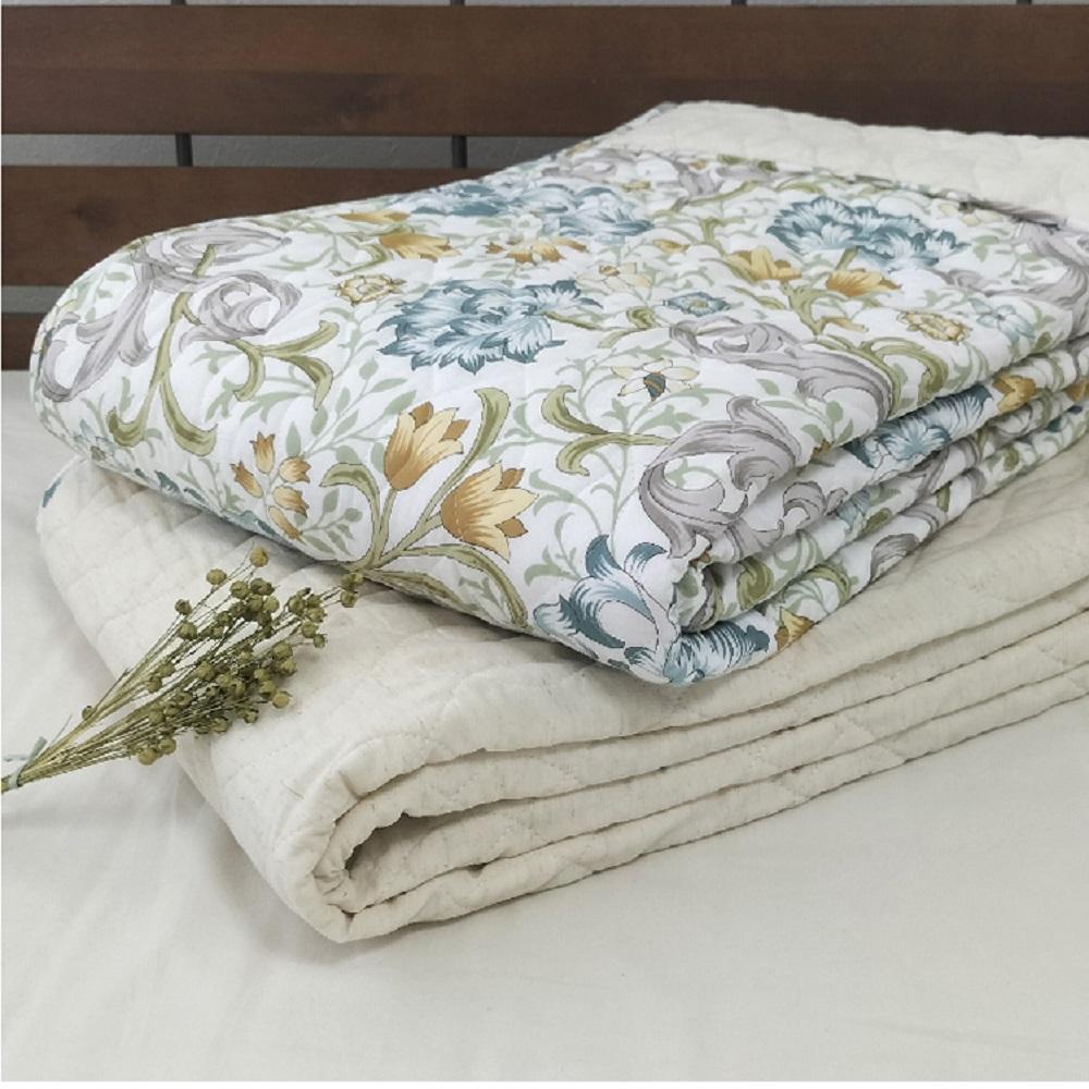 【 ブルー 】 【掛敷セット】爽やかリネンコットンガーゼケットと敷パッド  3451S3452-BL