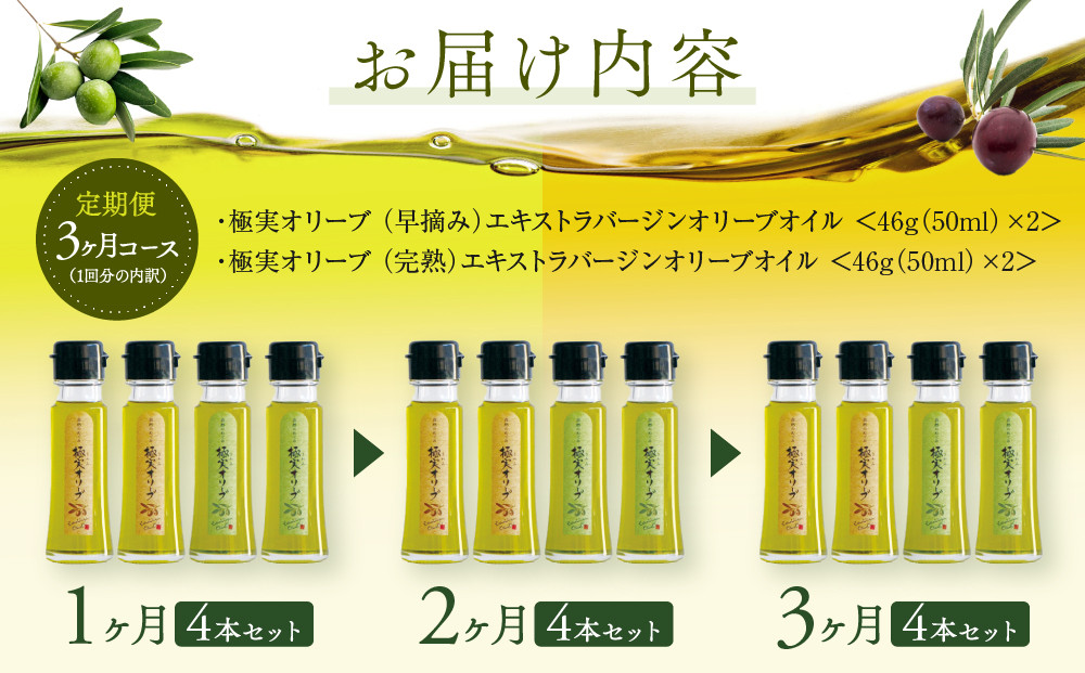 【定期便3ヶ月コース】エキストラバージンオリーブオイル お試し4本セット【SM7-1】