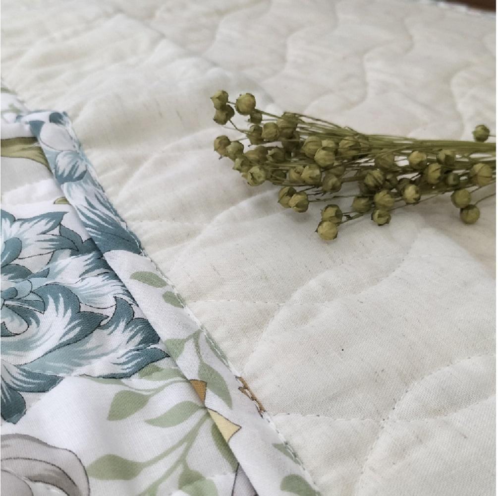 【 ブルー 】 【掛敷セット】爽やかリネンコットンガーゼケットと敷パッド  3451S3452-BL