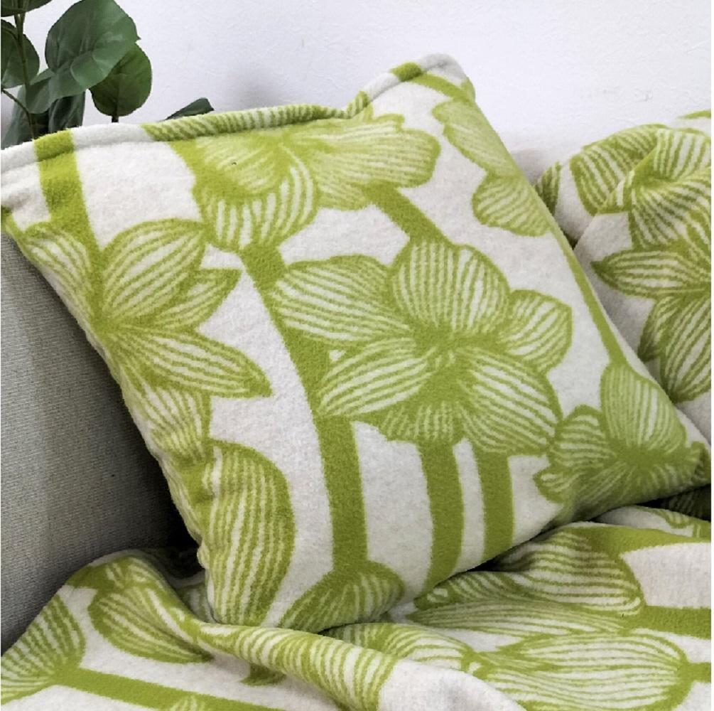 【 グリーン 】 やわらかラムウール混 北欧調クッション 45×45cm （ SH-35924-GR）