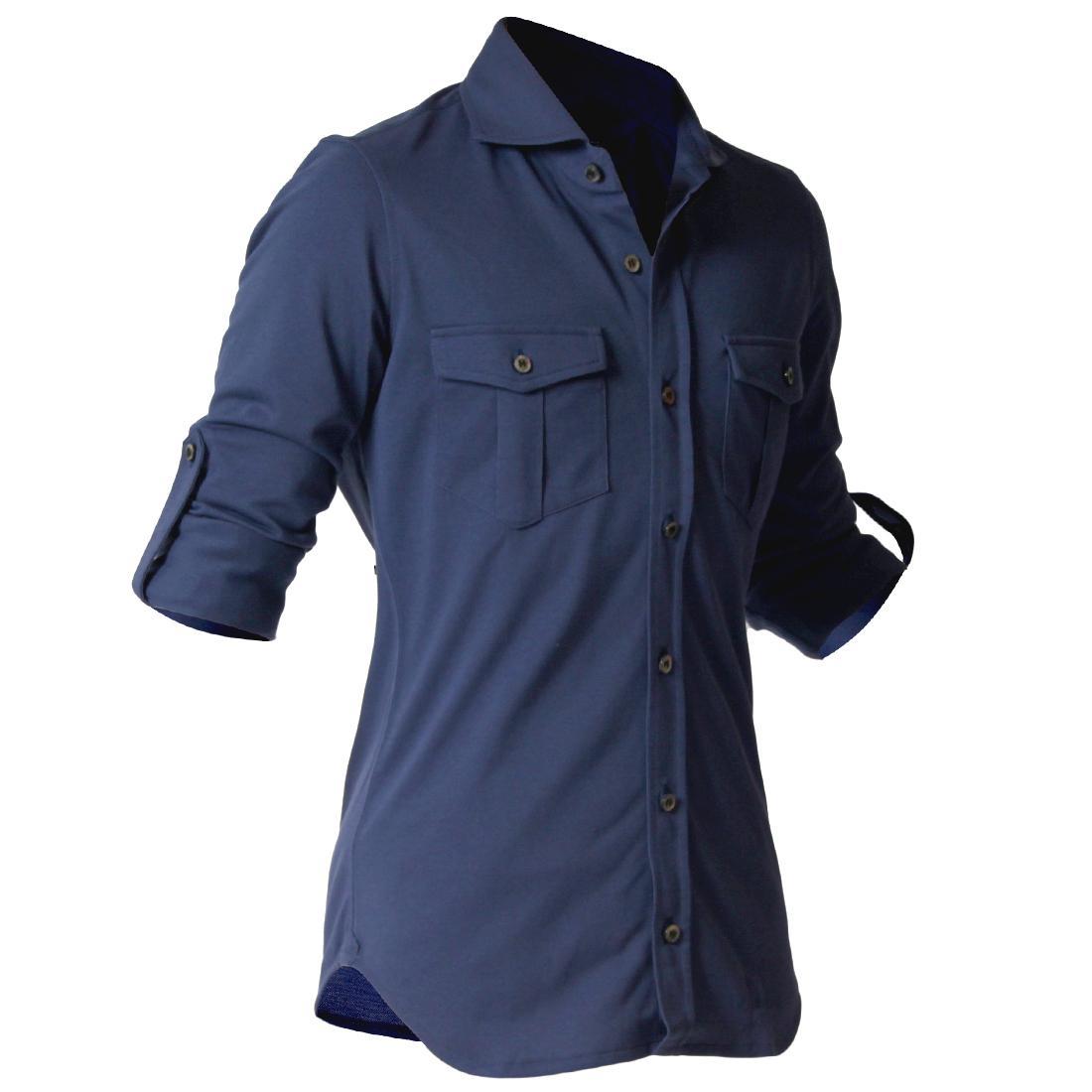 DJS-001 decollouomo メンズパイロットシャツ長袖（生地／コンコルド）ネイビー／Mサイズ