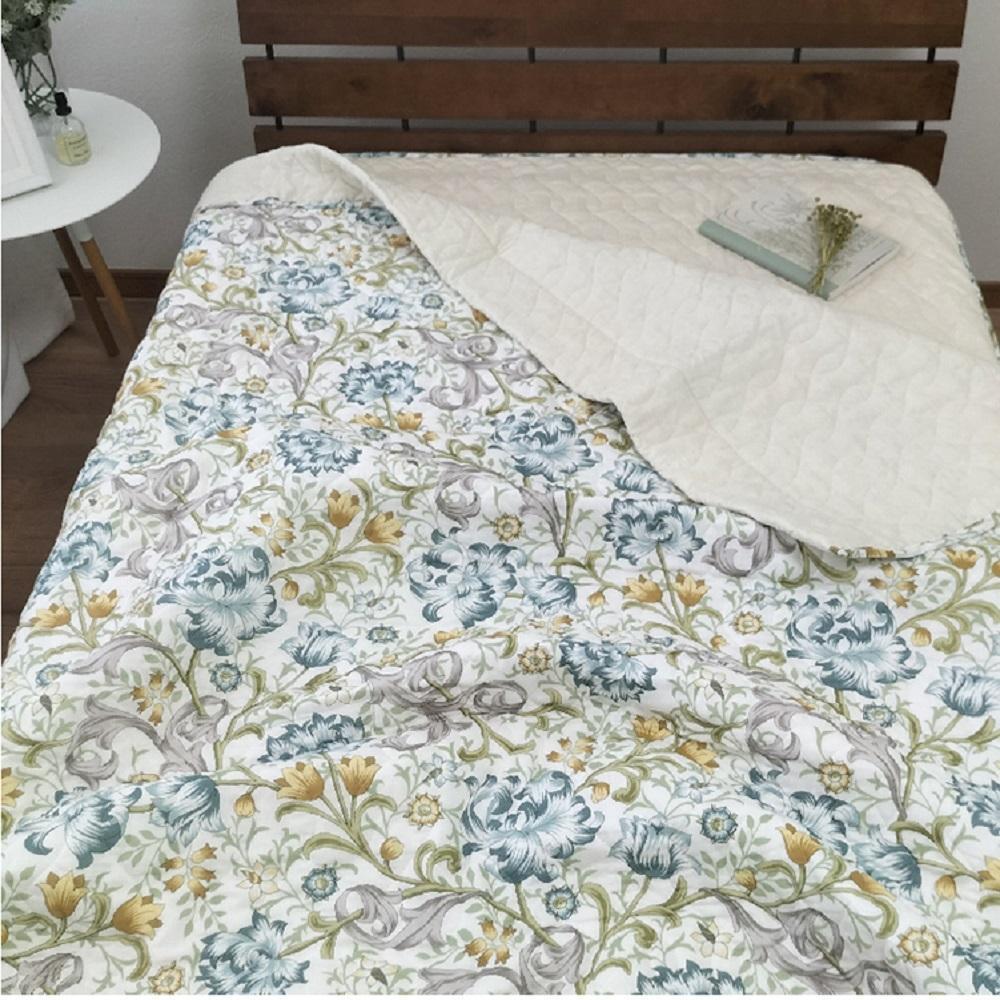 【 ブルー 】 【掛敷セット】爽やかリネンコットンガーゼケットと敷パッド  3451S3452-BL