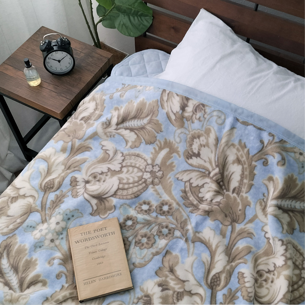 椿オイル加工 ふんわり綿毛布 シングルサイズ 約140×200cm ブルー CNM-300-BL