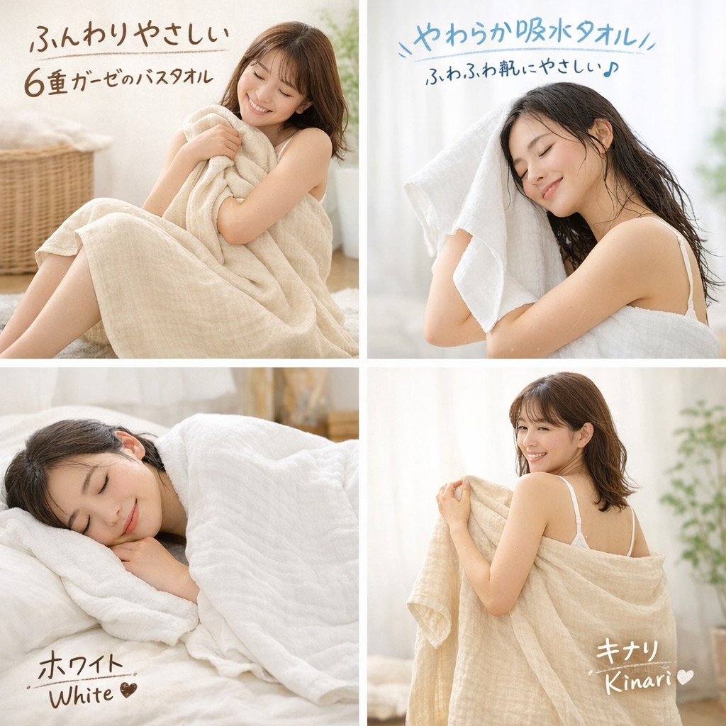 「和」綿100％ 6重ガーゼ バスタオル キナリ オーガニックコットン