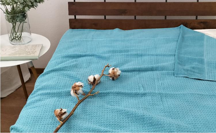 オーガニックコットン　タオルケット　Sサイズ（145×190cm）ターコイズ  OH-5774-TA