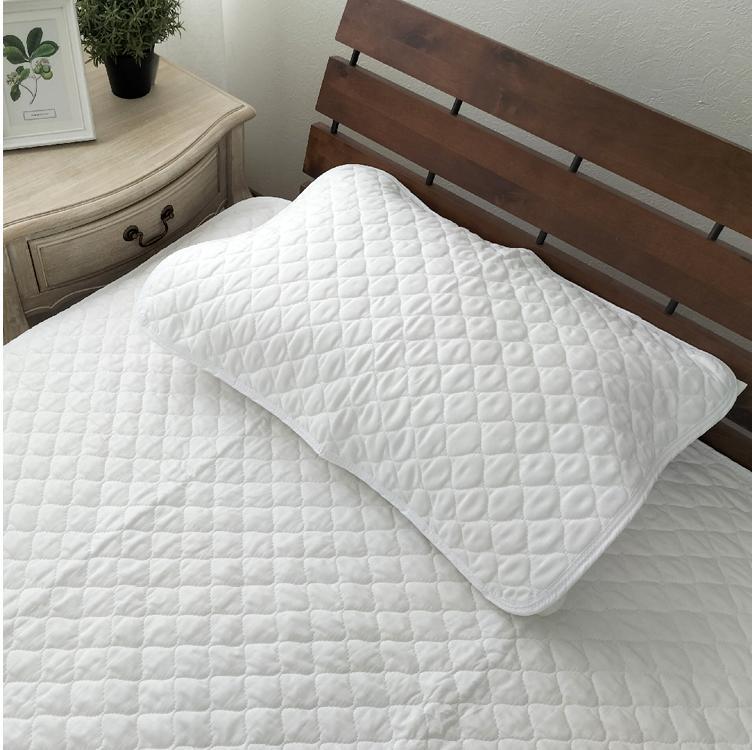 『和』【Lサイズ50×70cm】紀州晒ガーゼ脱脂綿入り波柄キルト枕パッド1枚 ホワイト S74-5070