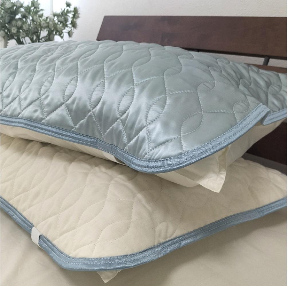 【 ブルー 】【2枚組】プレミアムシルク100%リバーシブル枕パッド 【43×63cm】（ S-4363RMP-BL2P）