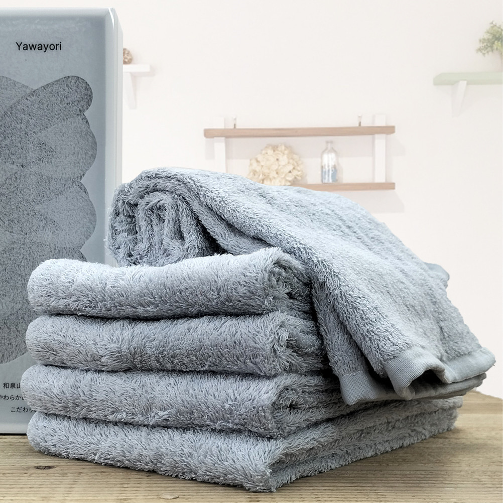 【フェイス6枚組】『贈り物に』ボックス入りオーガニックコットンタオル（33×100cm）やわよりF6-BL