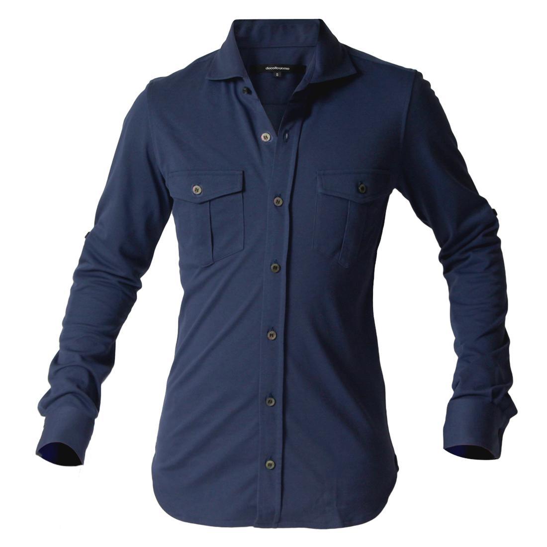 DJS-001 decollouomo メンズパイロットシャツ長袖（生地／コンコルド）ネイビー／Lサイズ