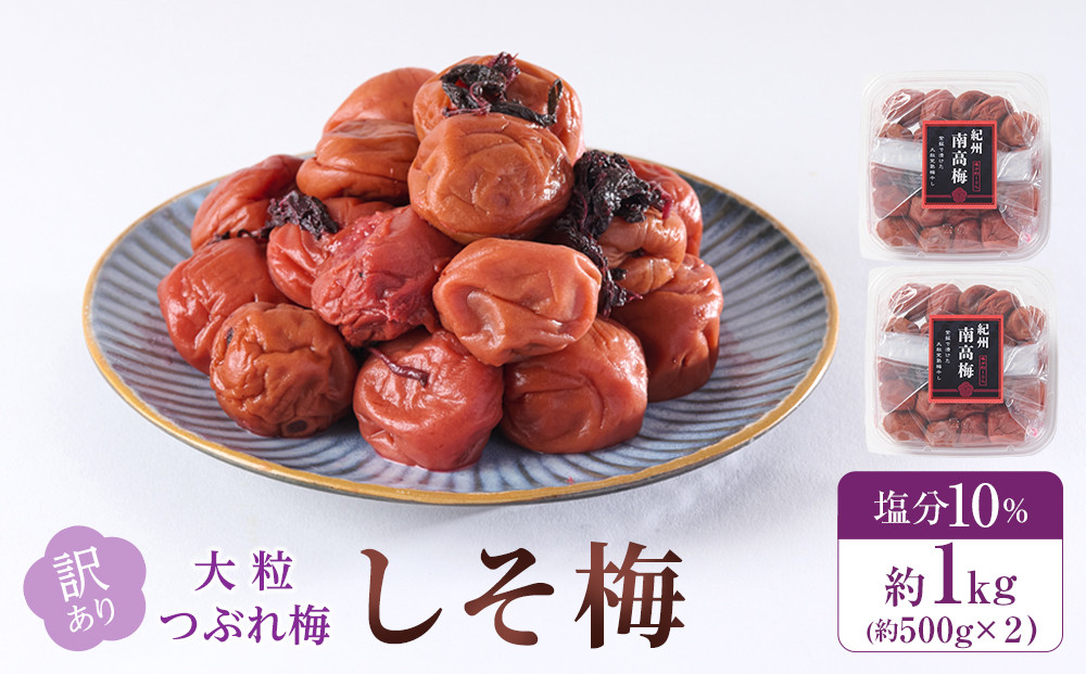 訳あり 梅干し 大粒 大玉 つぶれ梅 しそ梅 約1kg (500g×2) 塩分10%