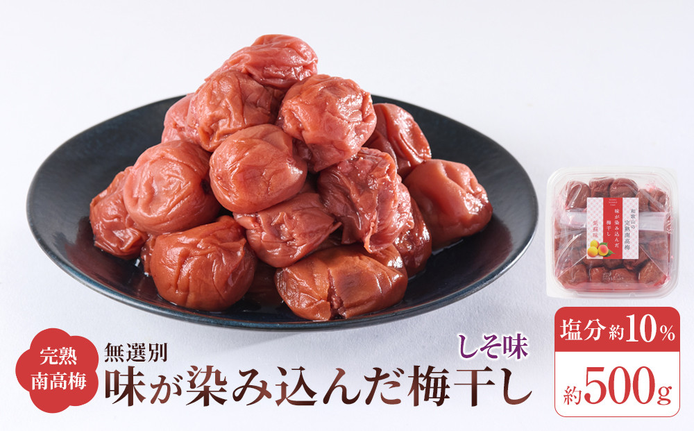 無選別 和歌山の完熟南高梅 味が染み込んだ梅干し しそ味 500g 塩分10％