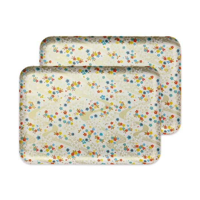 タツクラフト 友禅和紙トレー L 39cm 2枚セット 桜扇 金流水 【Tk326】