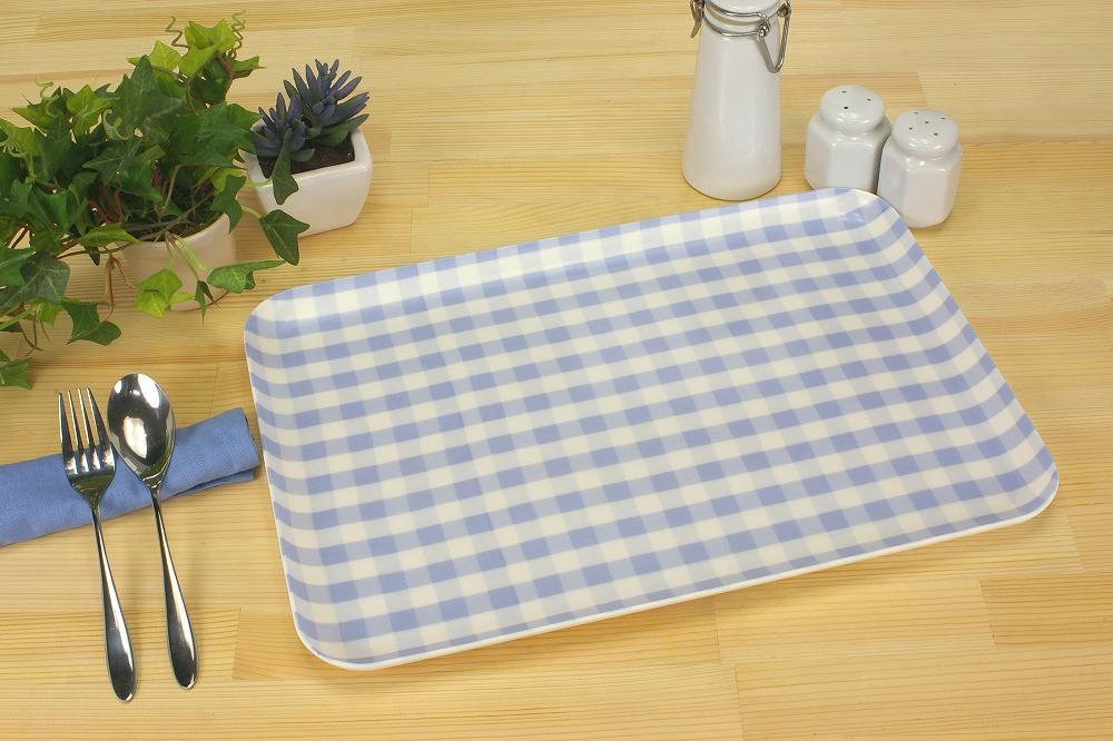 【ブルー2枚組】ST ランチョン トレー L 39cm ミルキー チェック タツクラフト 【Tk97】