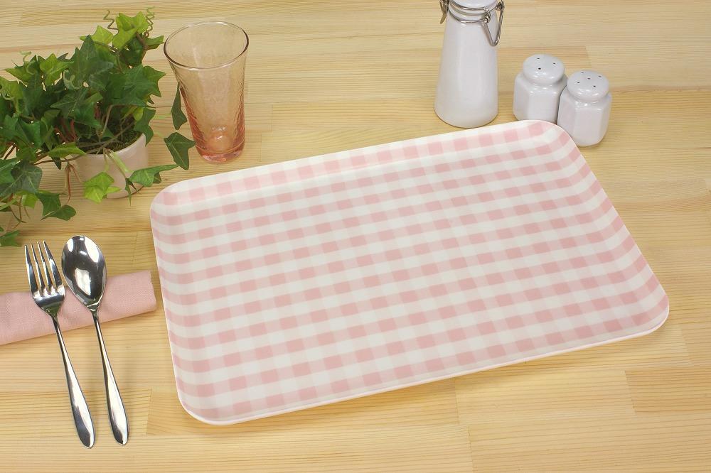 【ピンク×グリーン2枚組】ST ランチョン トレー L 39cm ミルキー チェック タツクラフト 【Tk105】