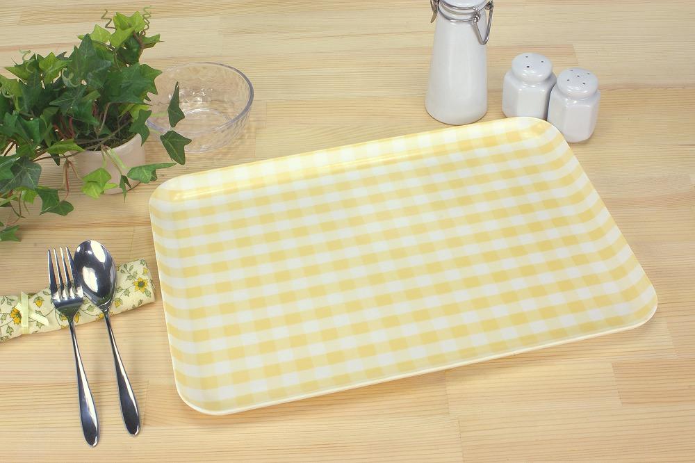 【イエロー×グリーン2枚組】ST ランチョン トレー L 39cm ミルキー チェック タツクラフト 【Tk106】