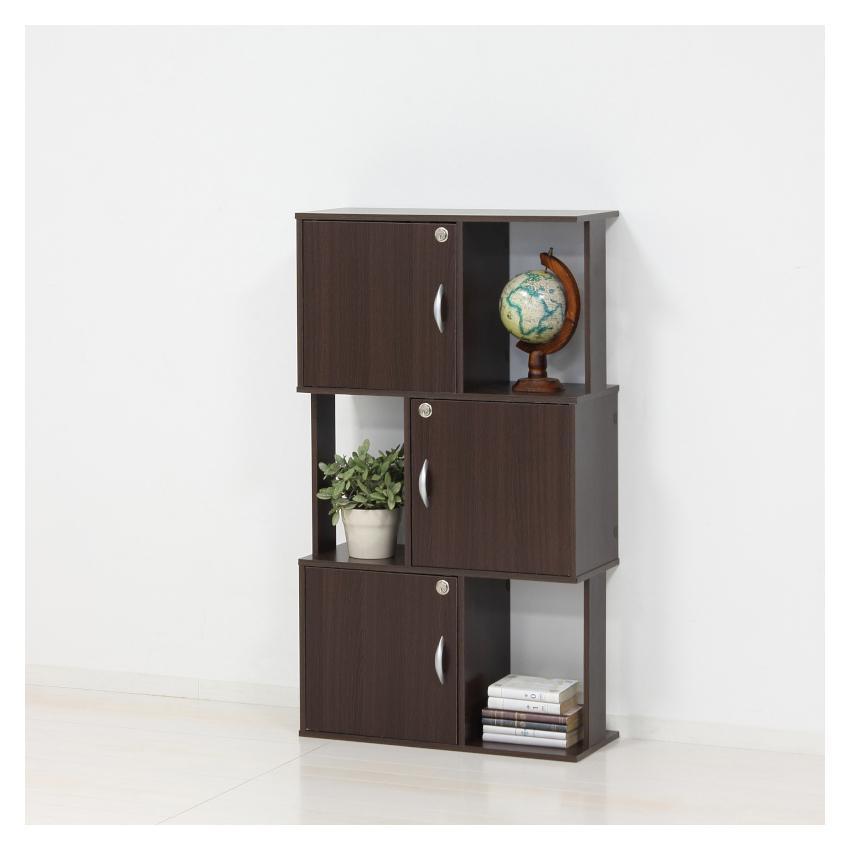 ラック 鍵付き 3段 ブラウン AKU101338302