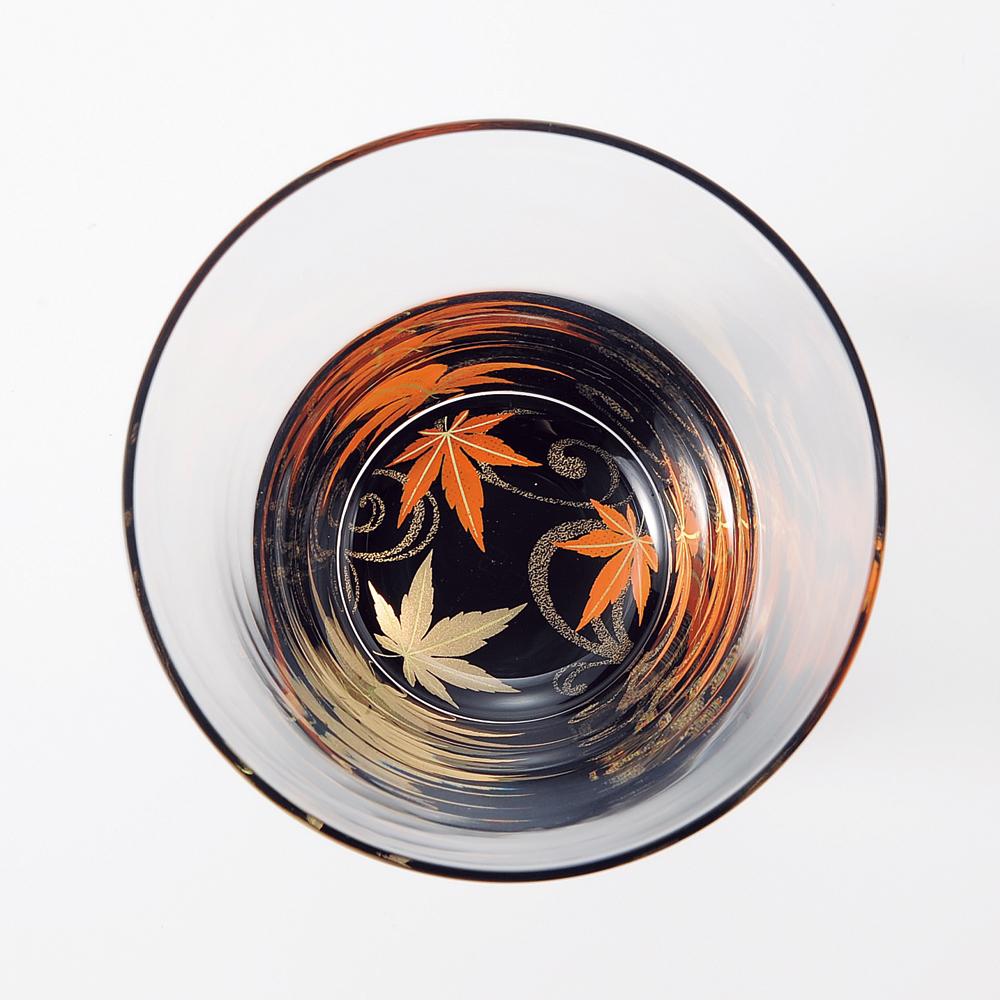 ぬりもん de Verre フリーグラス 蒔絵 紅葉 黒