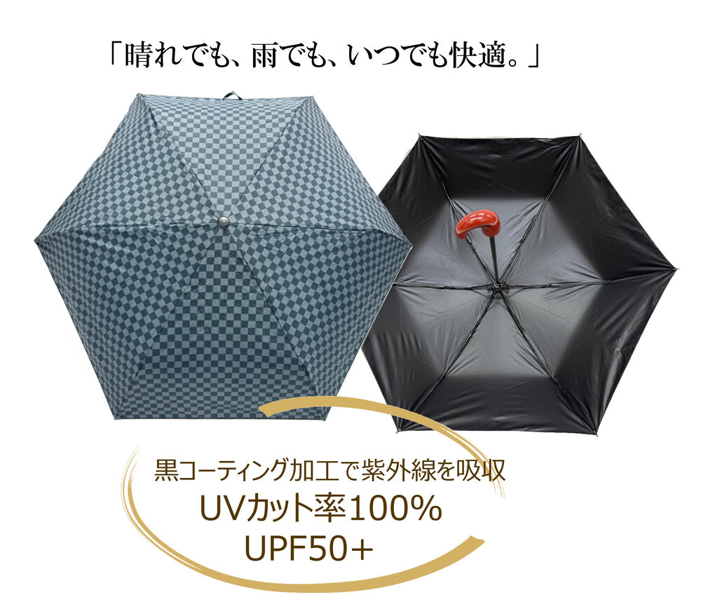 ［ふるさと納税］anon 市松模様 晴雨兼用傘 根来塗り 黒コーティング加工 紀州漆器アンブレラ 和柄 日傘  UVカット率100％ UPF50+ 折りたたみ傘 ギフト箱入り